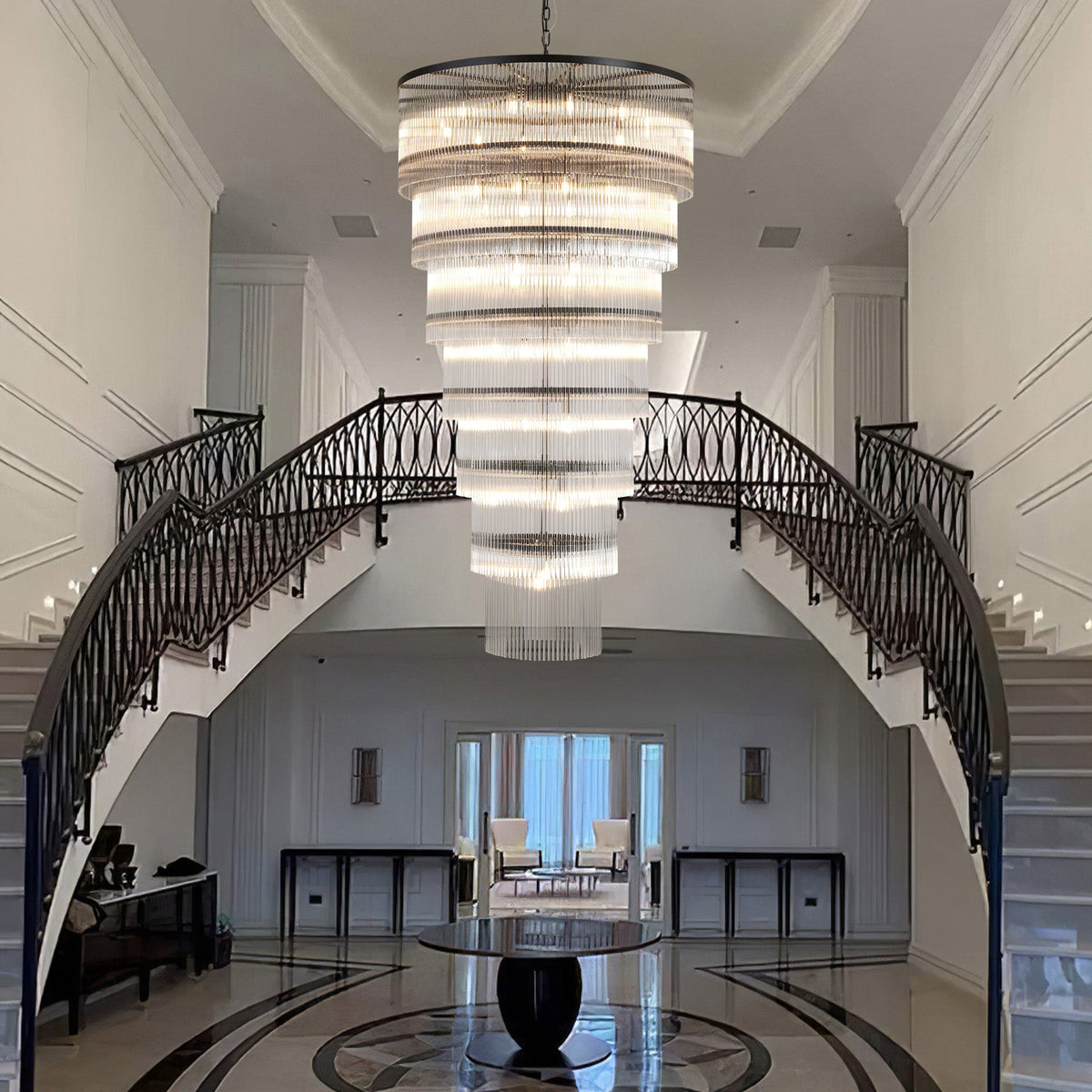 Seven-Tier Striped Column Staircase Chandelier D990 - Black