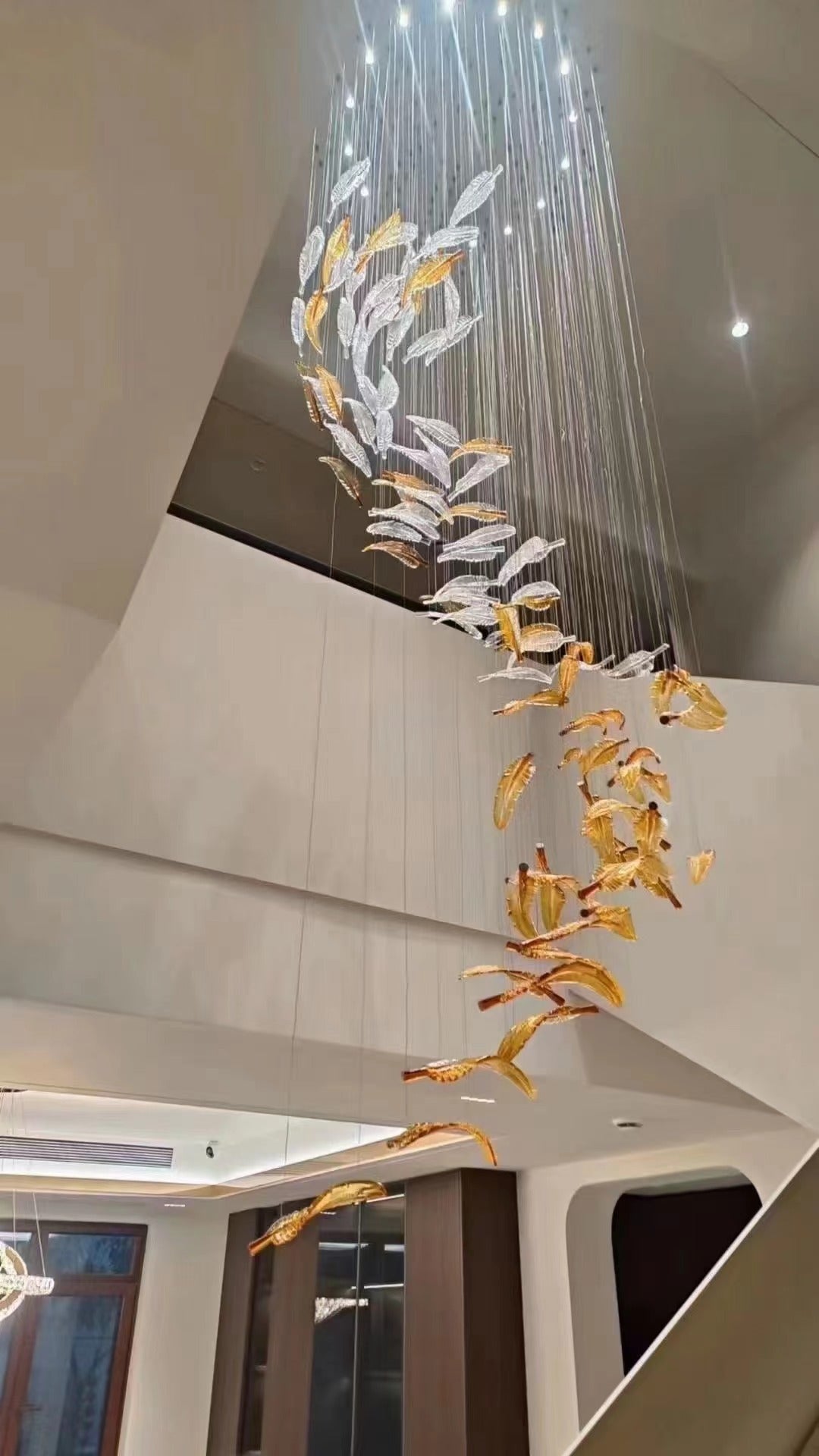 Glass Feathers Chandelier, Airy Customisable Chandelier For Lobby,Hallway,Staircase