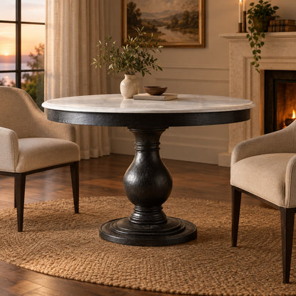Round Pine Base Dining Table with Marble Slab