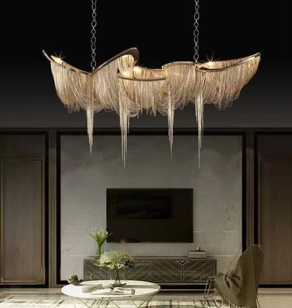 Luxury Gold/Sliver Tassel Linear Art Chandelier