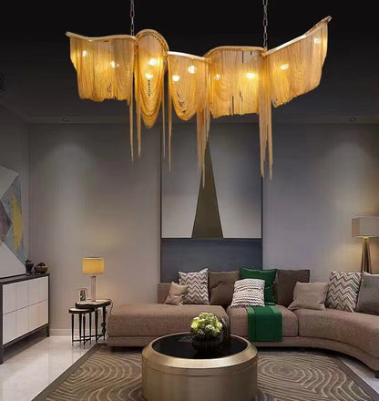 Luxury Gold/Sliver Tassel Linear Art Chandelier