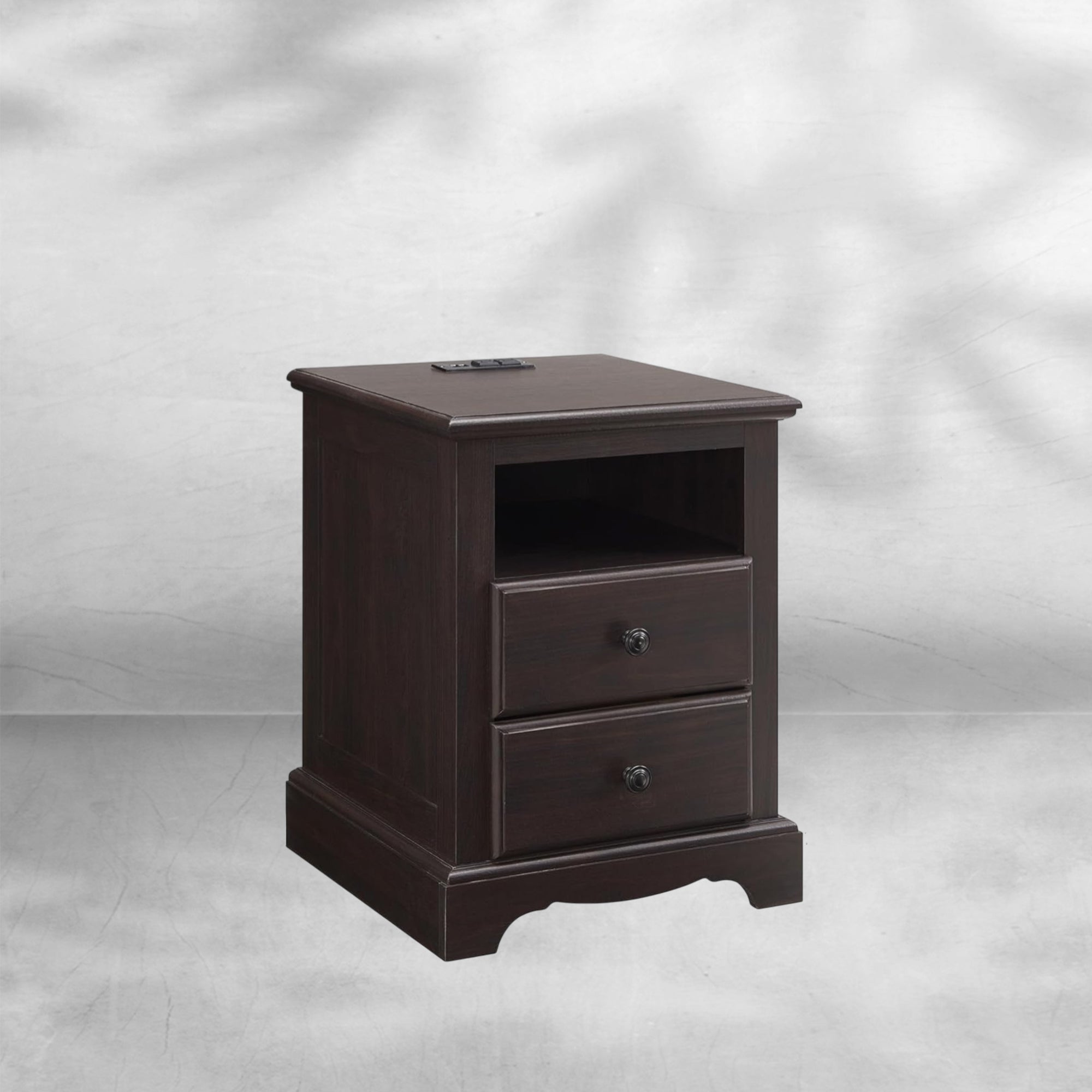 Espresso Nightstand with Charging Station and Two Drawers