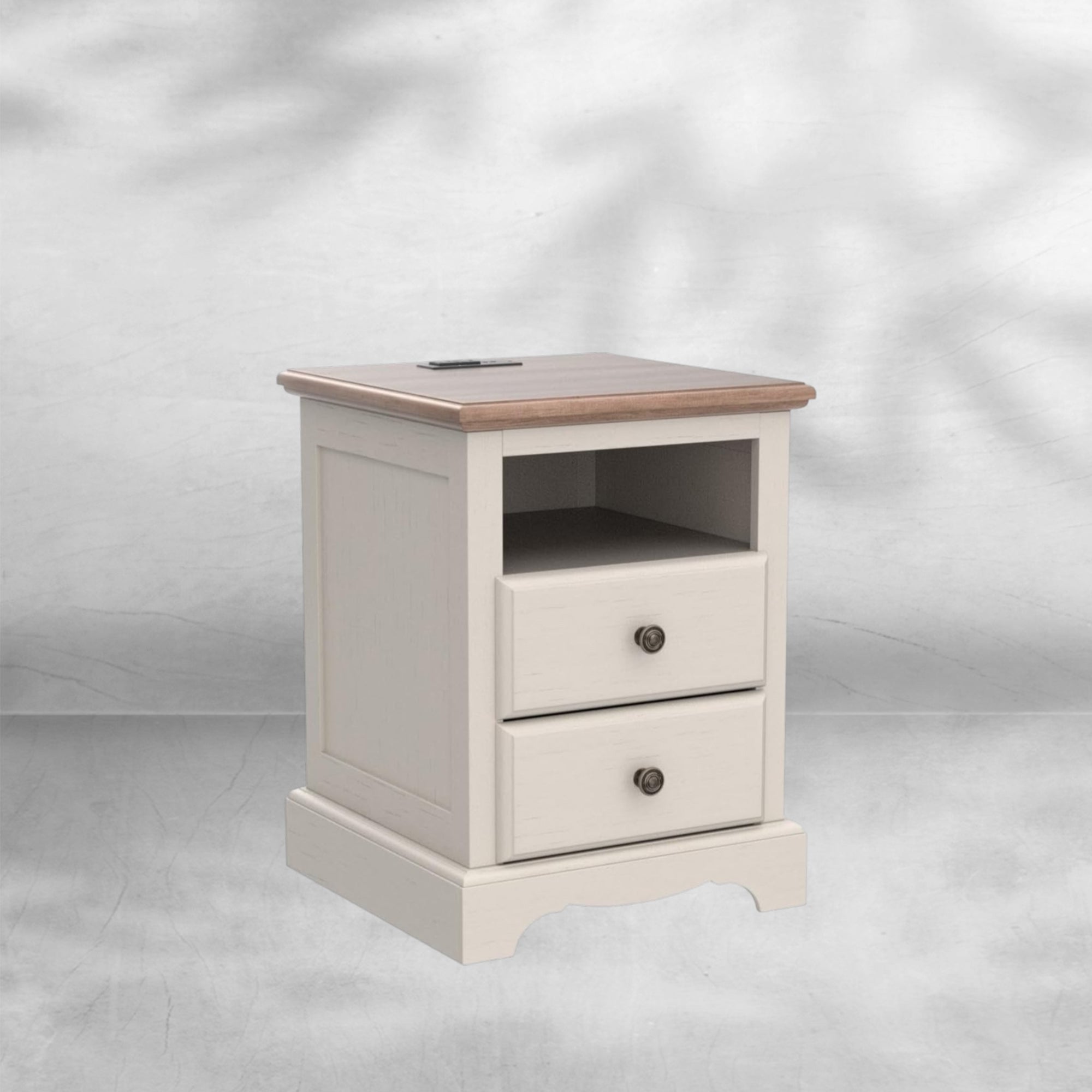 Espresso Nightstand with Charging Station and Two Drawers