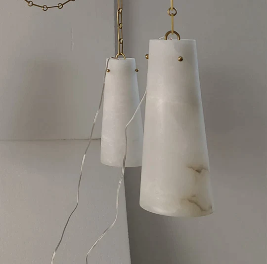 Contemporary Lucca Chandelier 202A-2 in Alabaster, 2-Light Vintage Alabaster Pendant Cluster