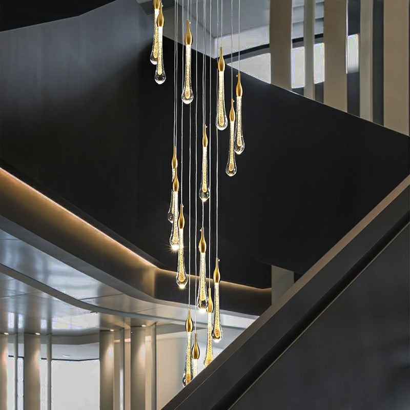 Extra Length Customization 48 Lights/ D39.4" Foyer Crystal Drops Pendant Chandelier Spiral Staircase High Ceiling Light Fixture In Gold Finish for 2 Story Foyer Lobby Hotel