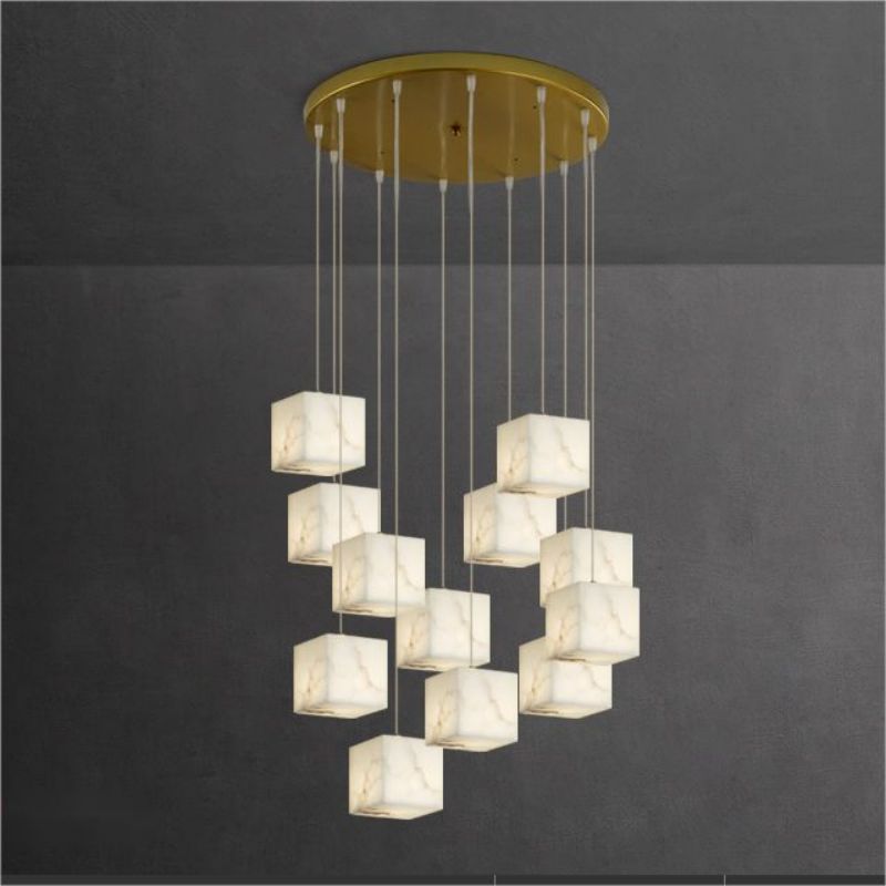 Gavin Alabaster Cube Foyer Staircase Long Chandelier