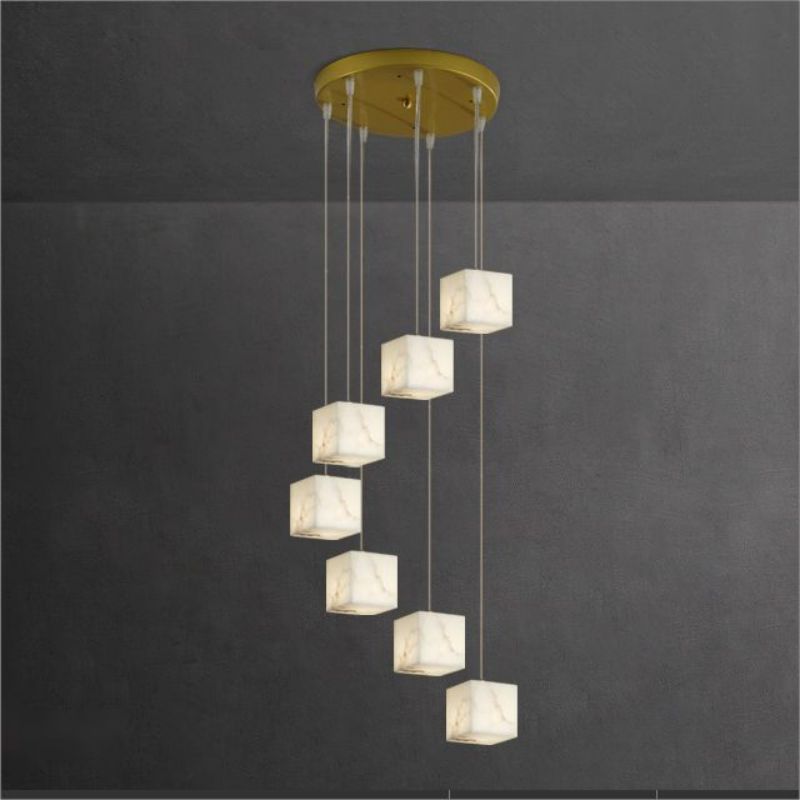 Gavin Alabaster Cube Foyer Staircase Long Chandelier