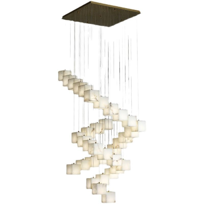 Gavin Alabaster Cube Foyer Staircase Long Chandelier