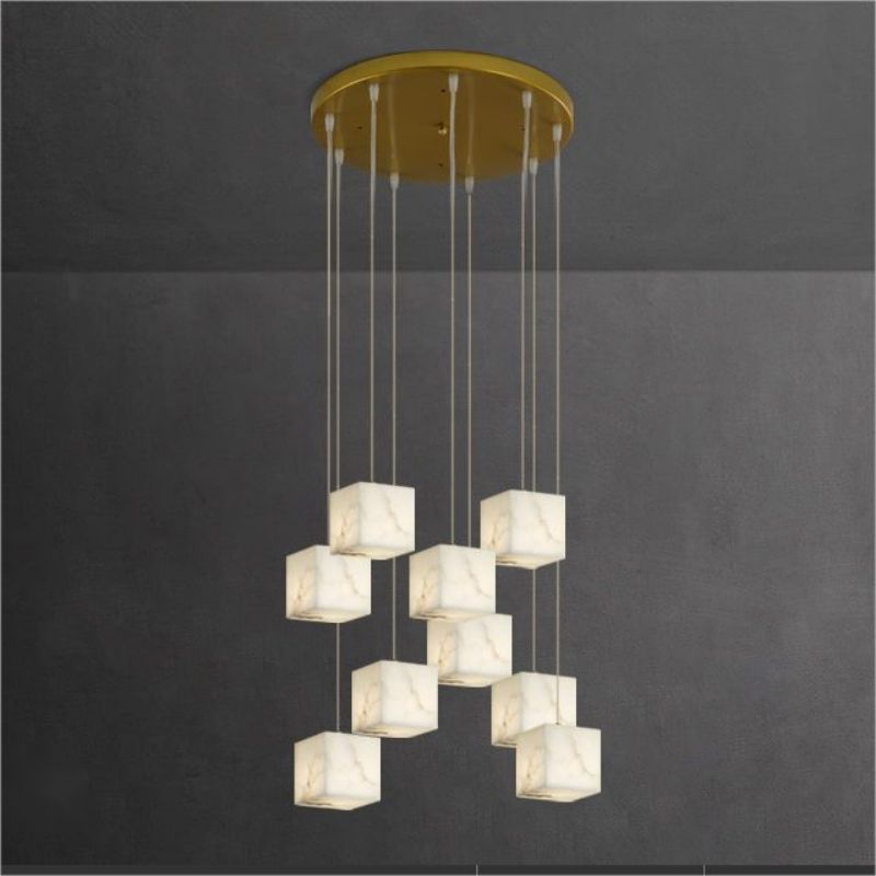 Gavin Alabaster Cube Foyer Staircase Long Chandelier