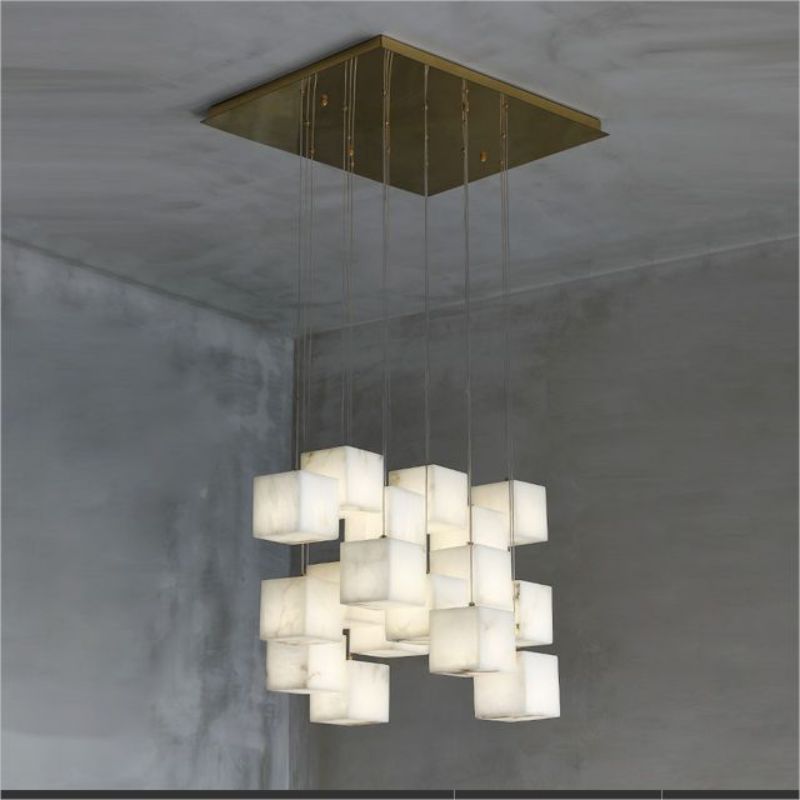 Gavin Alabaster Cube Foyer Staircase Long Chandelier