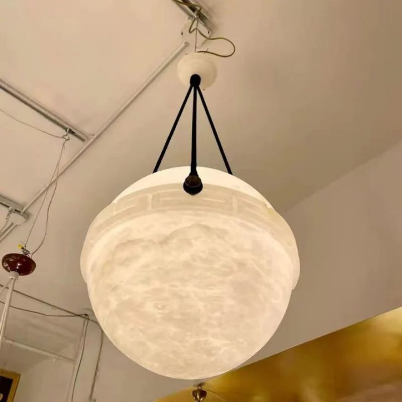 Elowen Alabaster Chandelier, Round Globe Pendant Light