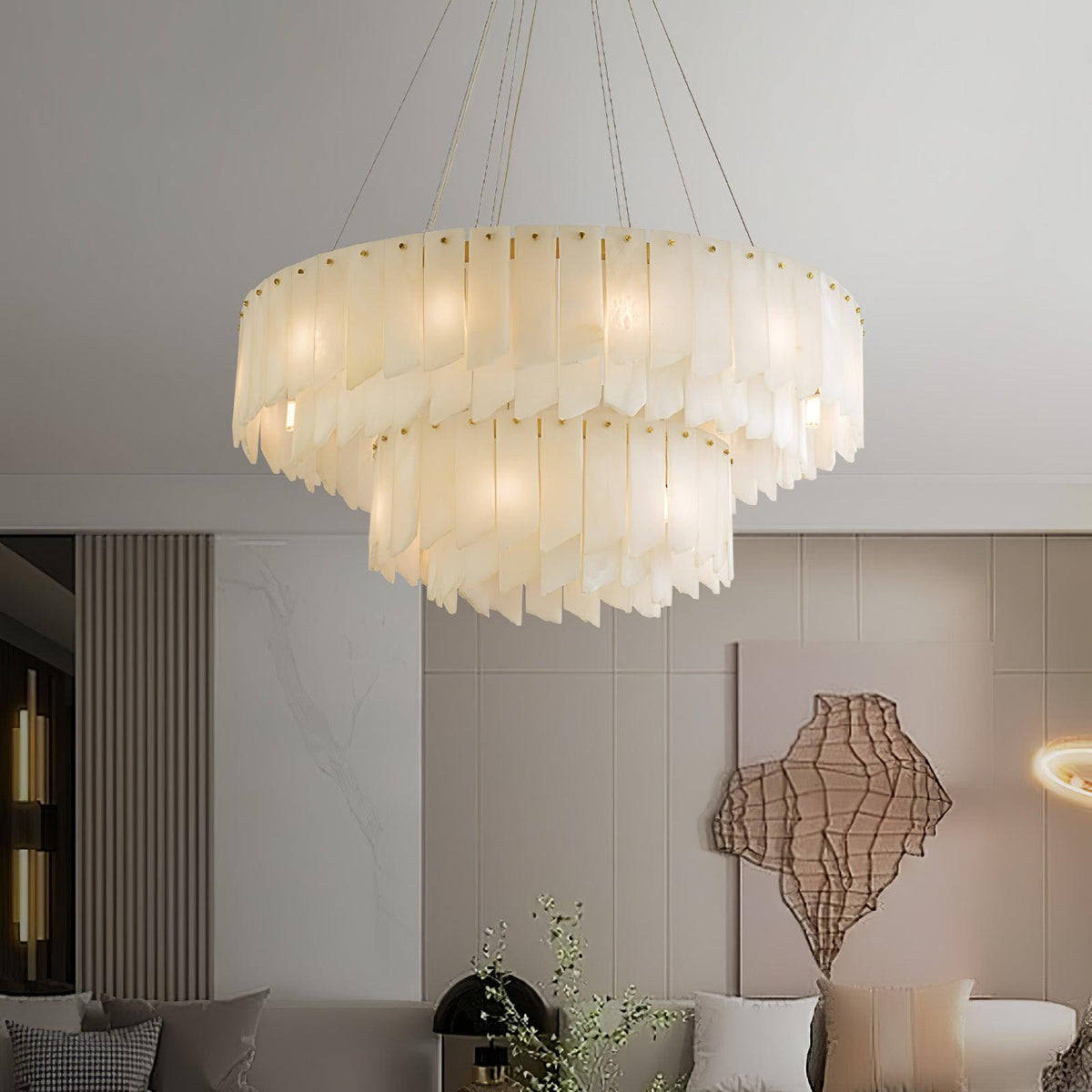 Alabaster Cascade Tiered Chandelier 22.4"-47.2"
