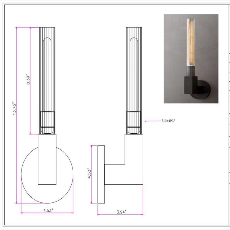 HA Candlestick Glass Wall Sconce for Bedroom