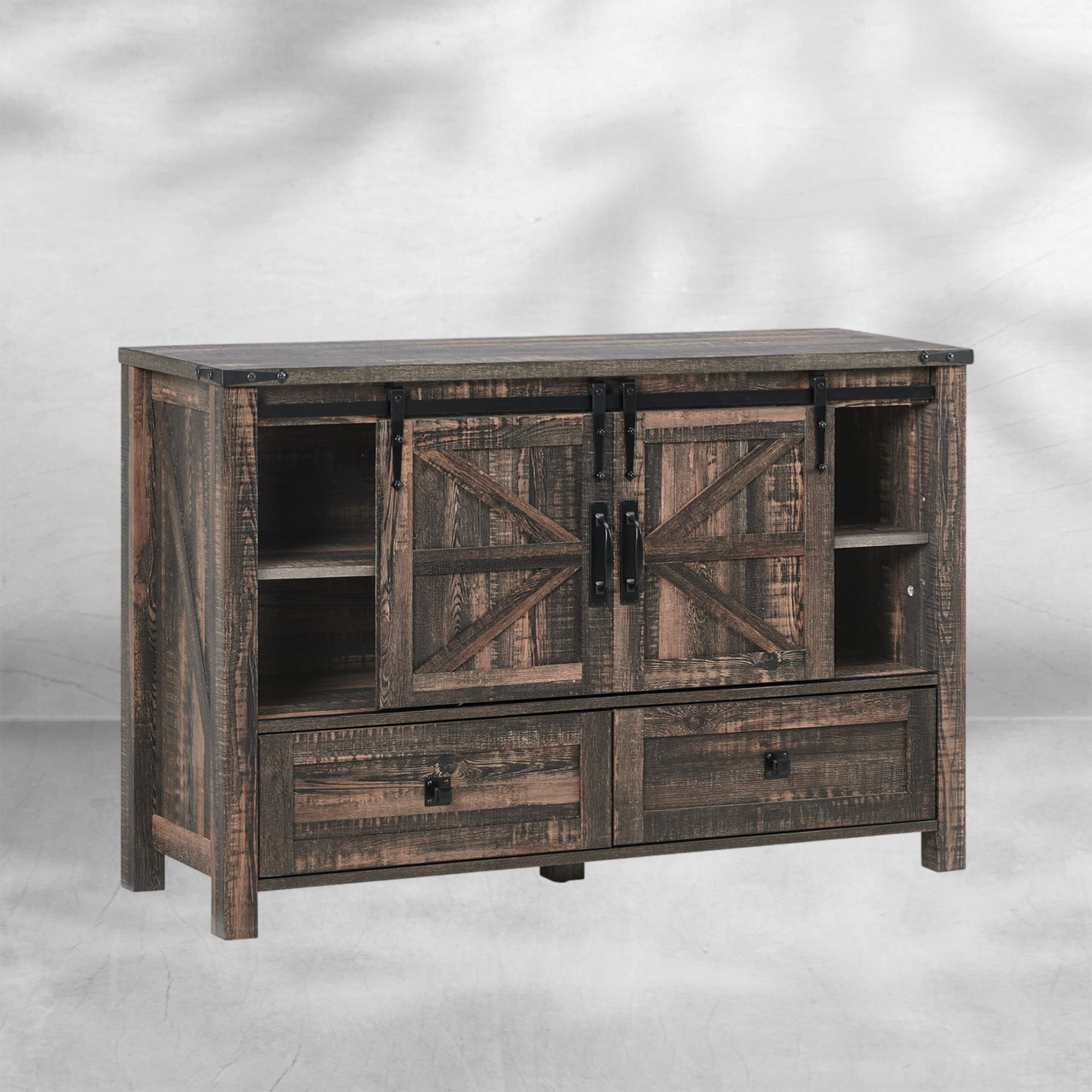 Rustic Farmhouse Dresser with Barn Doors, 4 Drawers