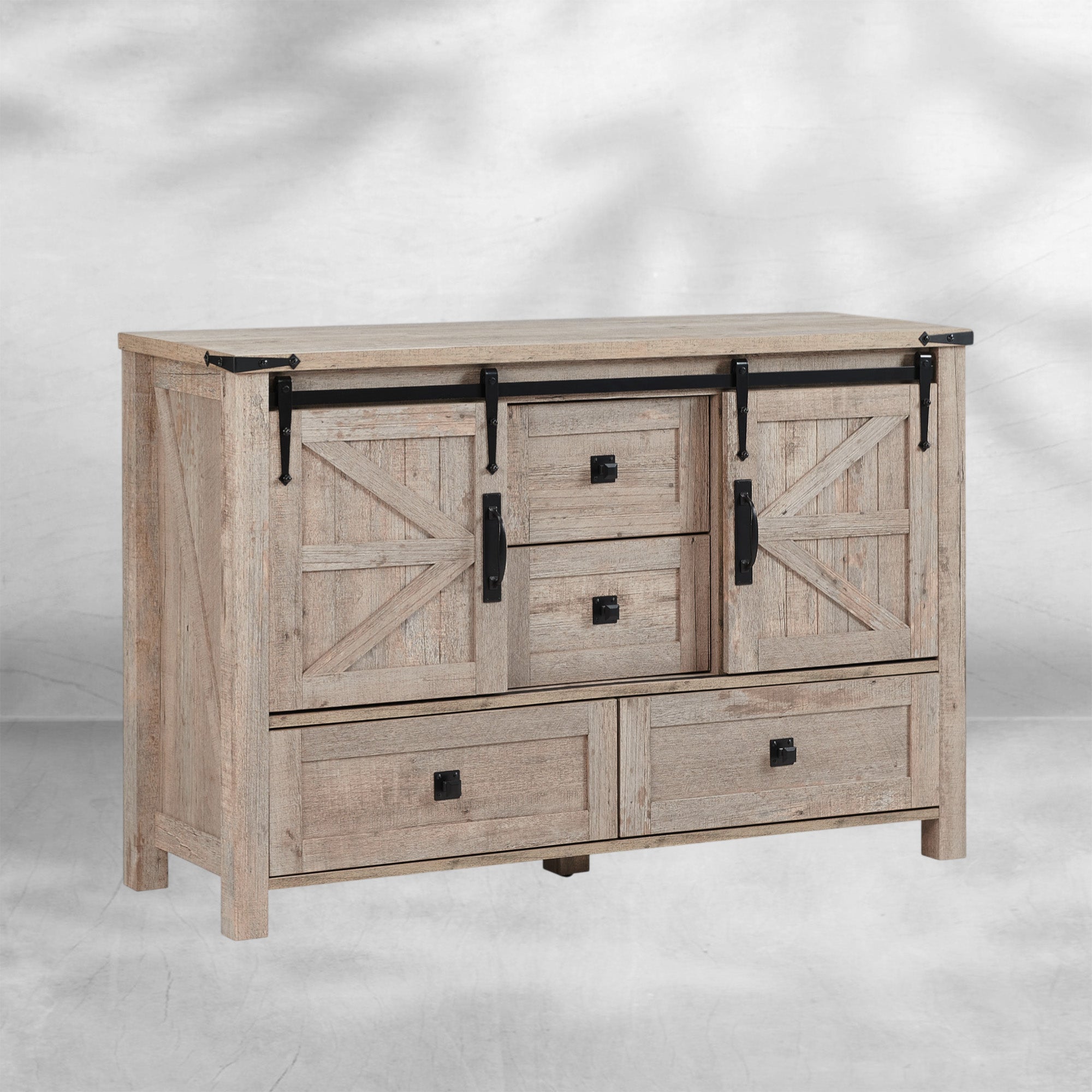 Rustic Farmhouse Dresser with Barn Doors, 4 Drawers