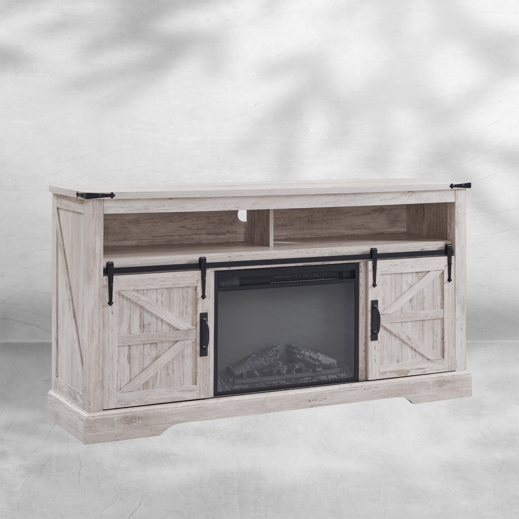 Fireplace TV Stand for 65+ Inch TV, Farmhouse Style