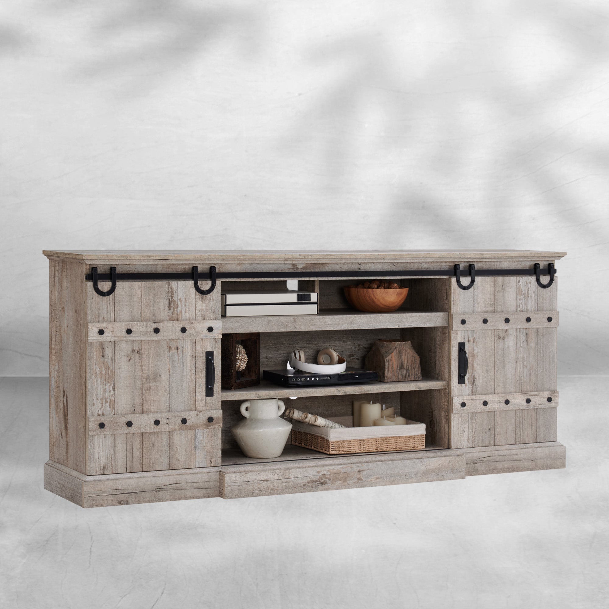 75" Rustic Farmhouse TV Stand with Sliding Barn Door