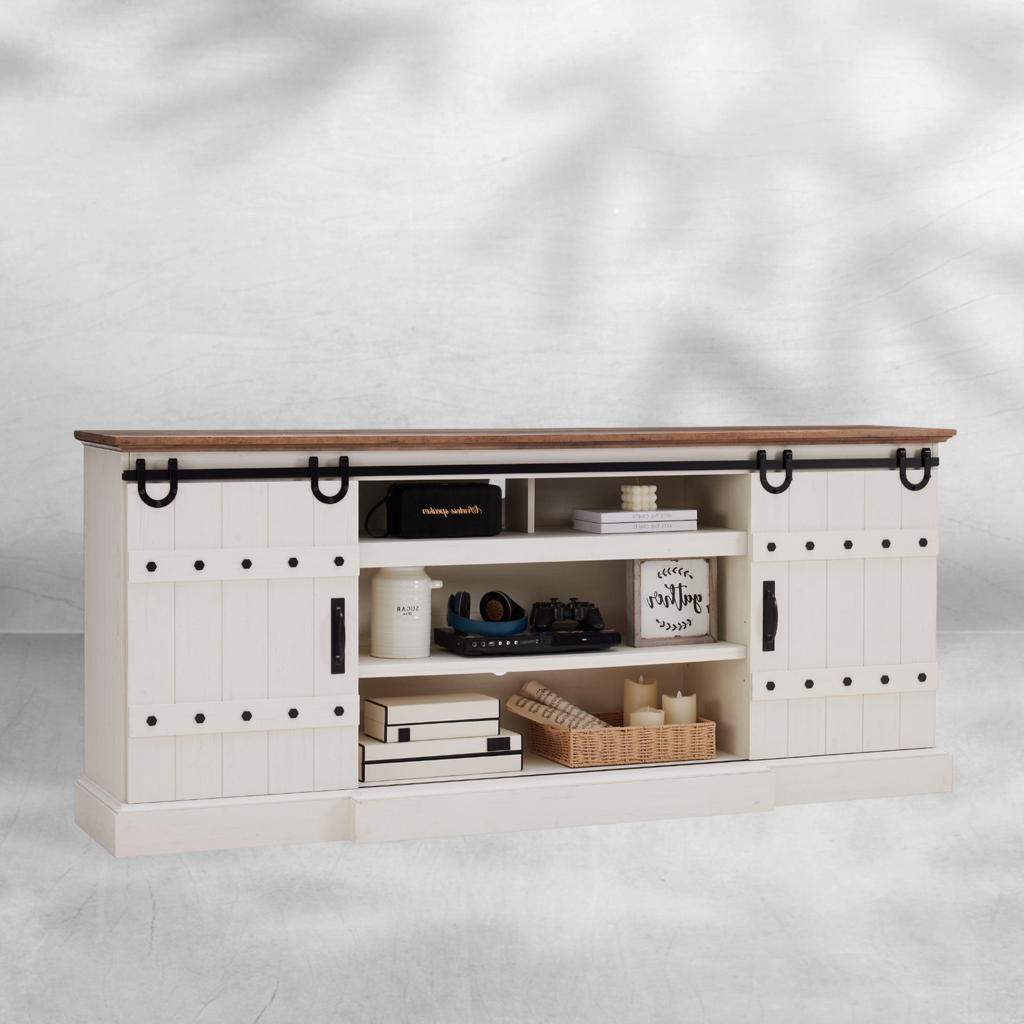 75" Rustic Farmhouse TV Stand with Sliding Barn Door