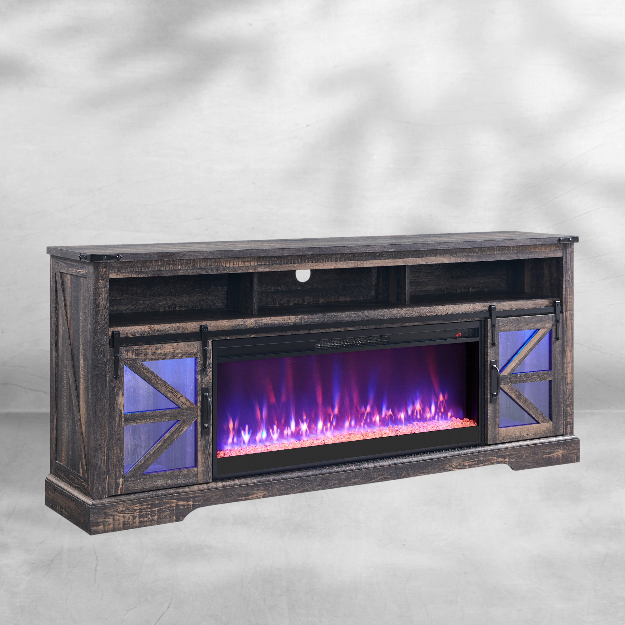 Fireplace TV Stand for 85" TV, Farmhouse Entertainment Center