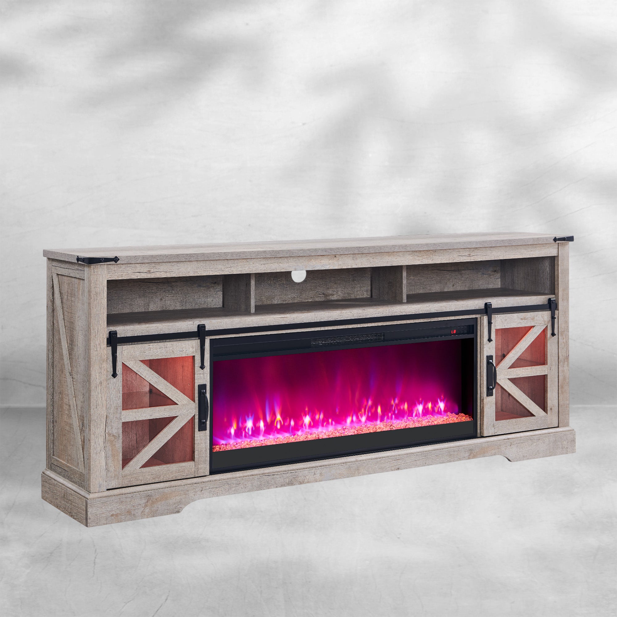 Fireplace TV Stand for 85" TV, Farmhouse Entertainment Center