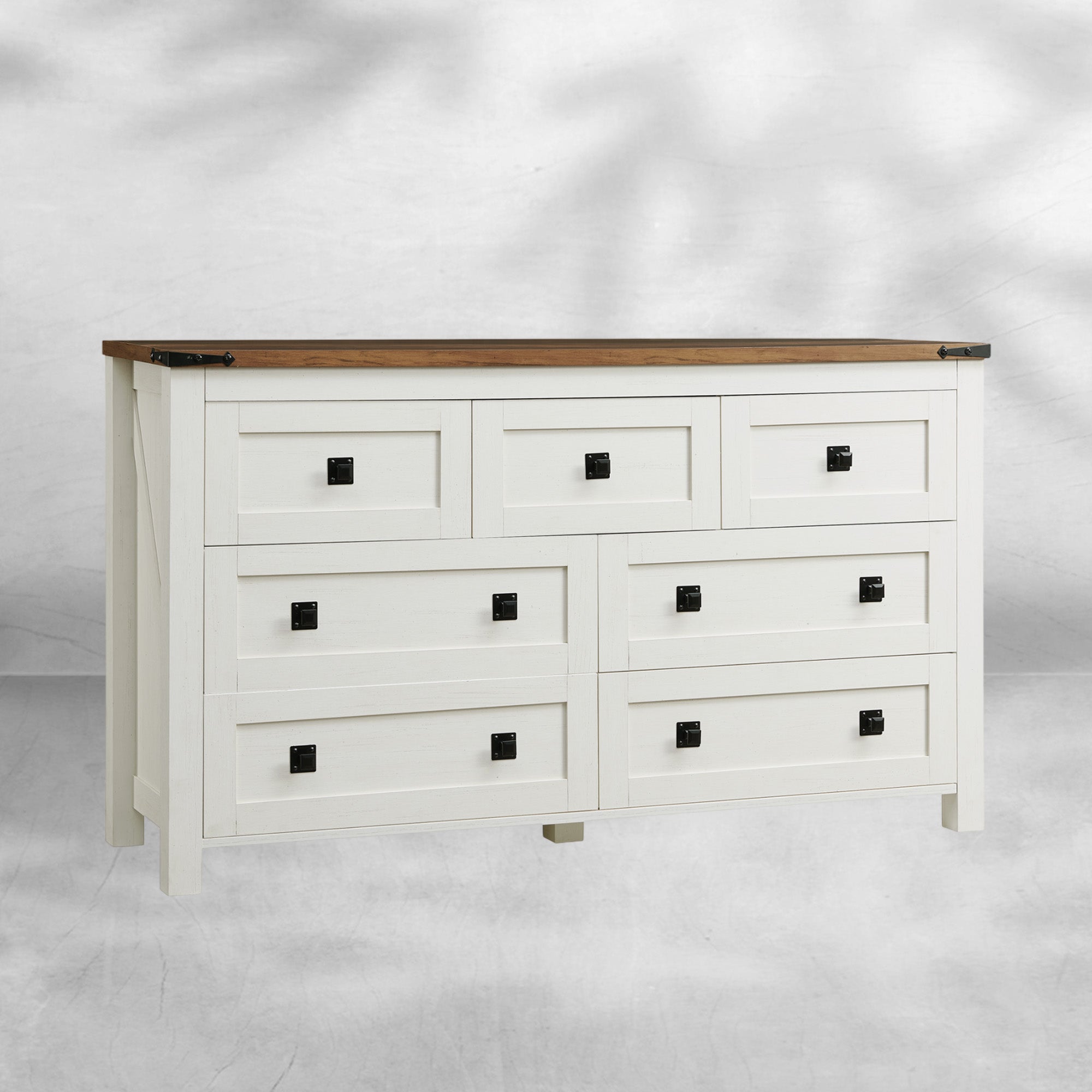Farmhouse Antique White 7-Drawer Dresser, TV Stand, Organizer