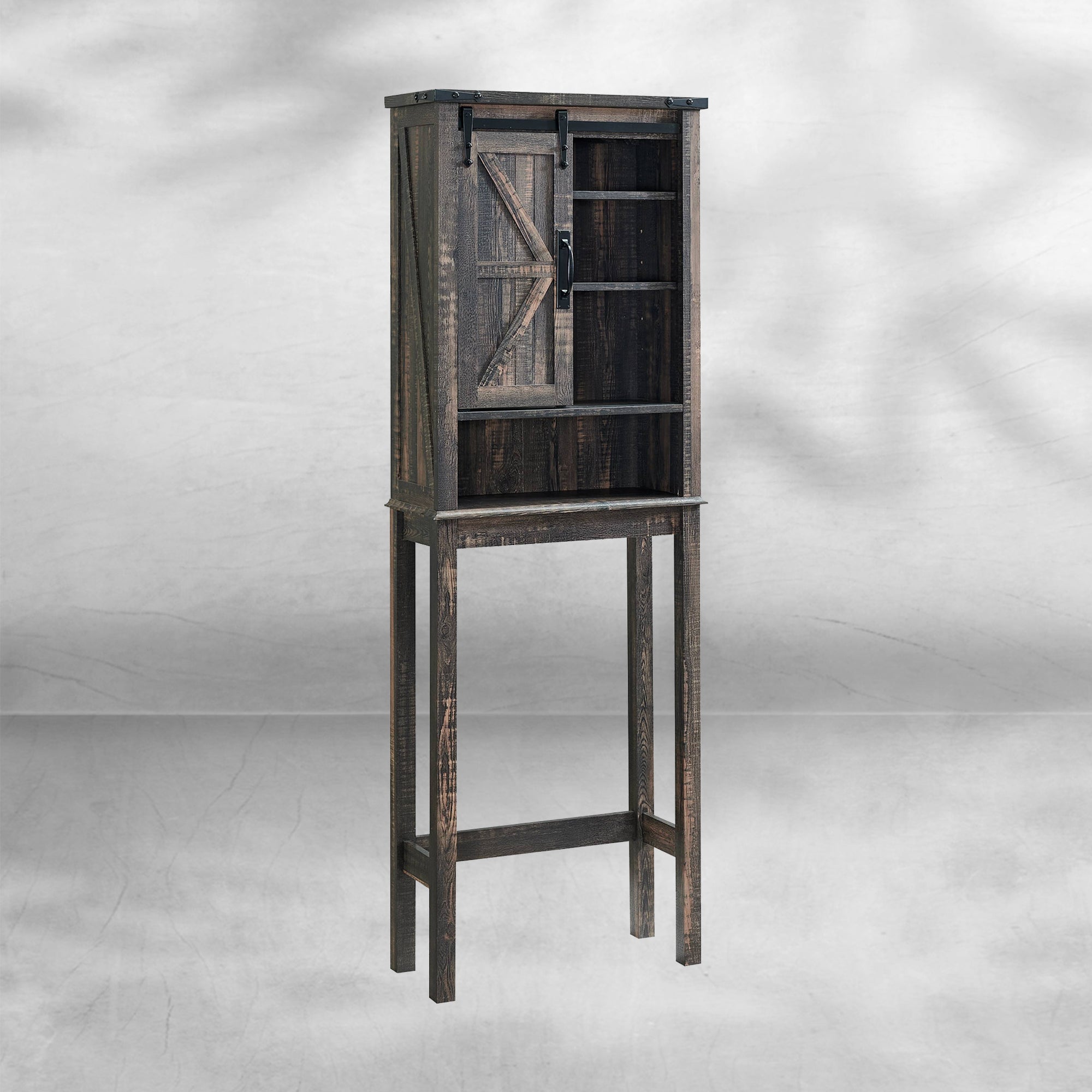 Farmhouse Over The Toilet Storage Cabinet with Sliding Barn Door