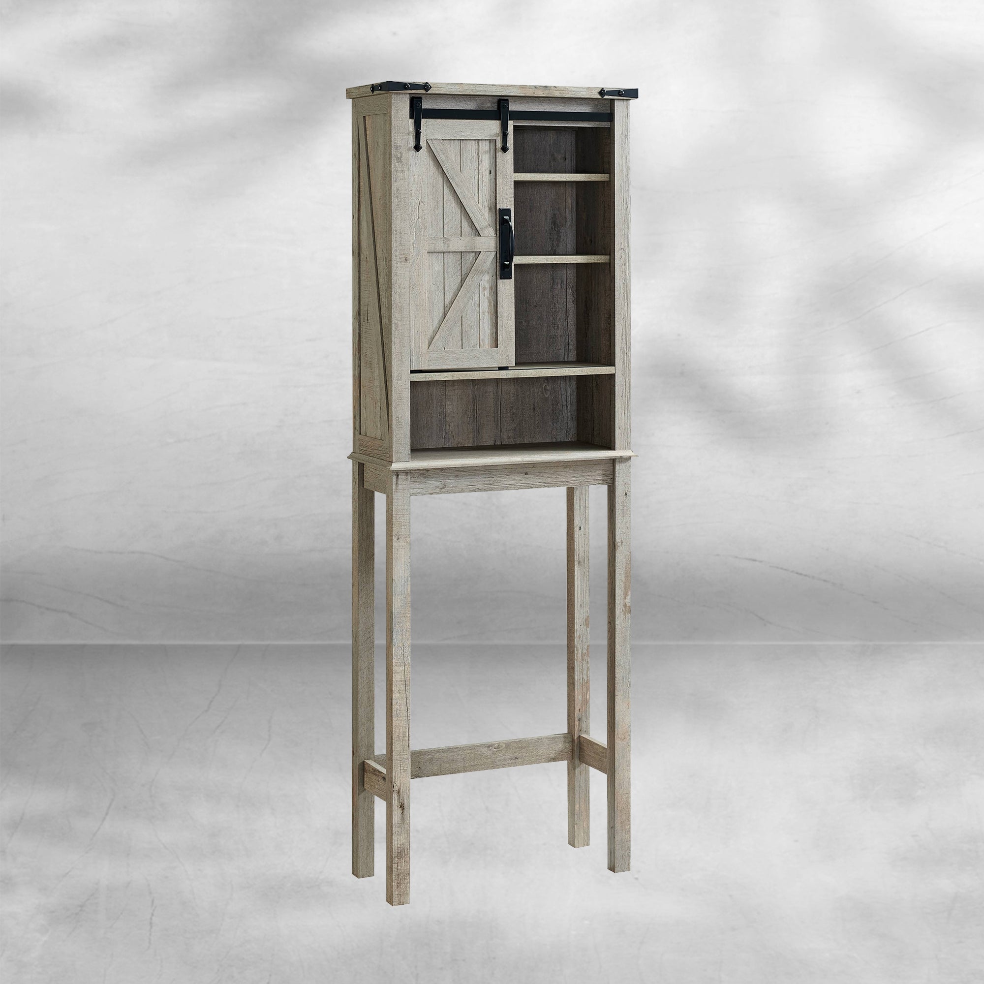 Farmhouse Over The Toilet Storage Cabinet with Sliding Barn Door