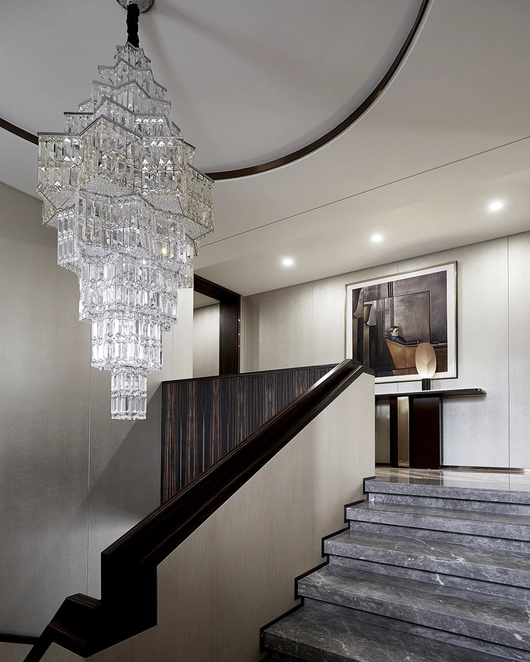 Extra Large Plaza Hall  Multi-Tier Crystal Chandelier Foyer Living Room Staircase Ceiling Lighting Fixture  In Chrome/Gold Finish