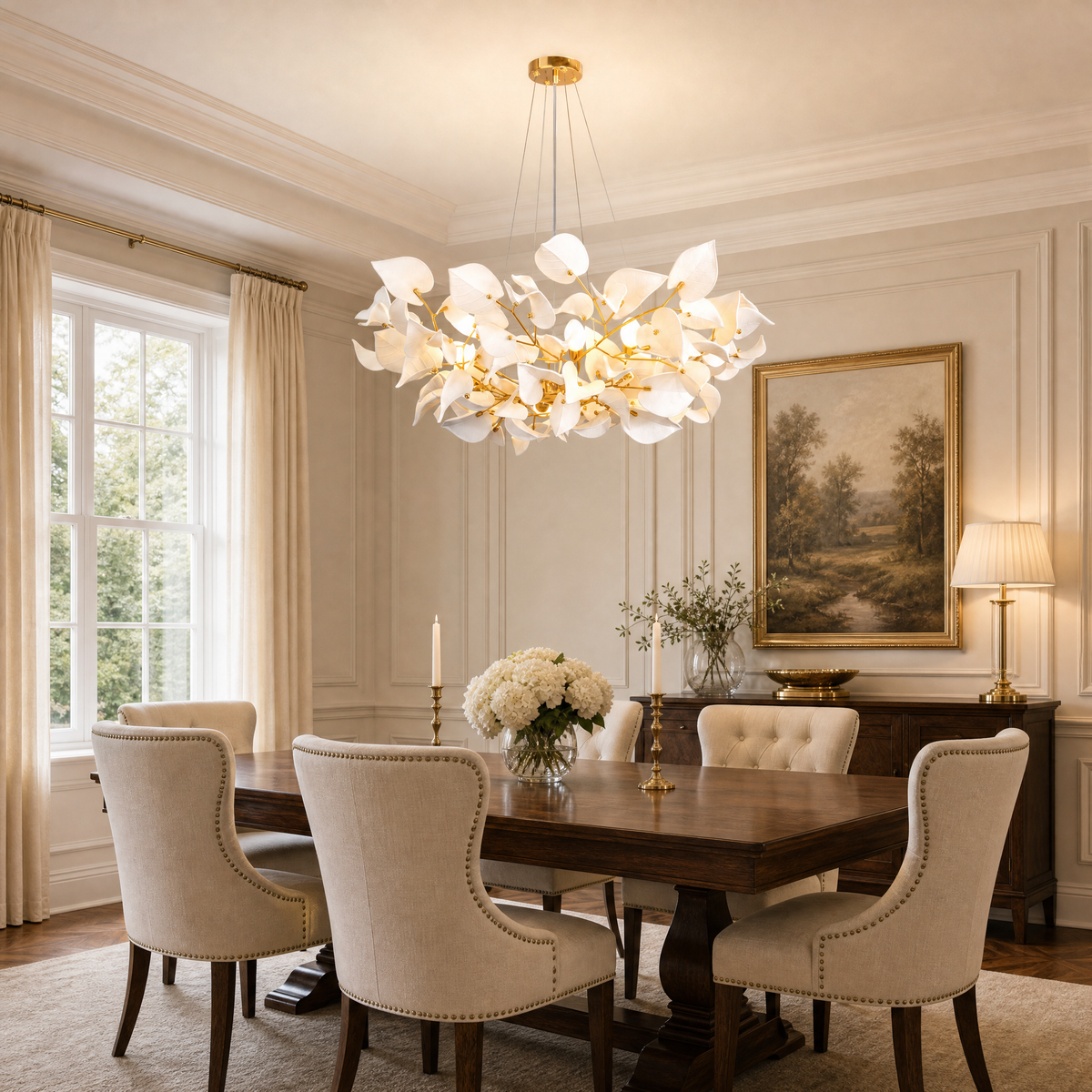 Ceramic Heart-shaped Blade L1500 Pendant Light for Dining - Copper Color 12-Light Sources