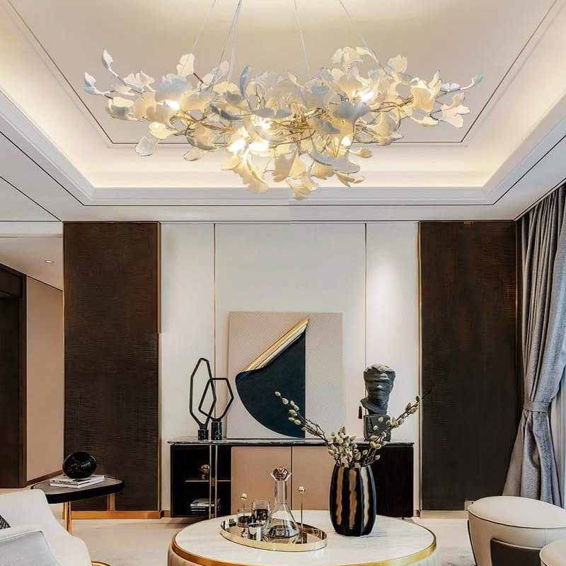 Gliss Ceramic Ginkgo Modern Chandelier for Living Room Bedroom Dining Room