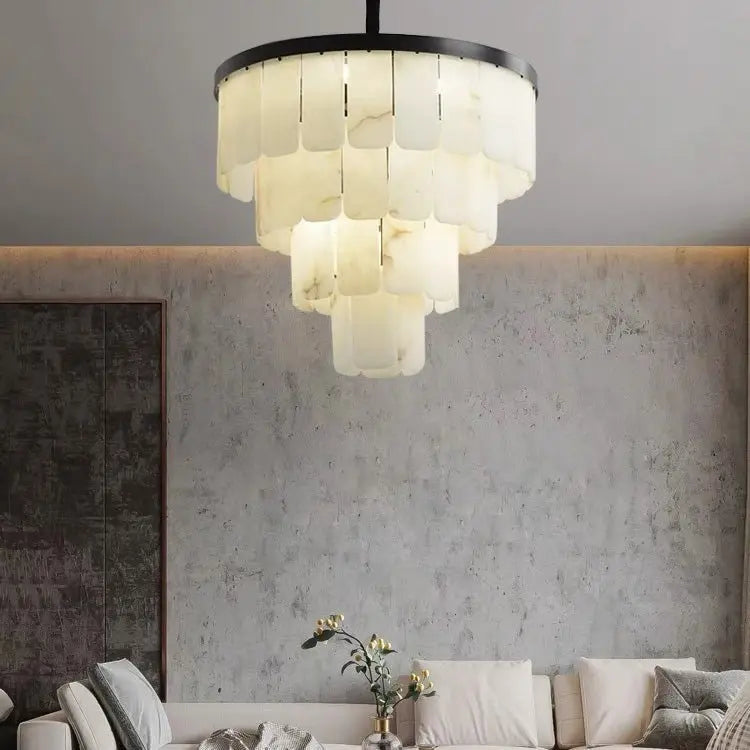 Alabaster Modern Multi-Tiered Round Chandelier