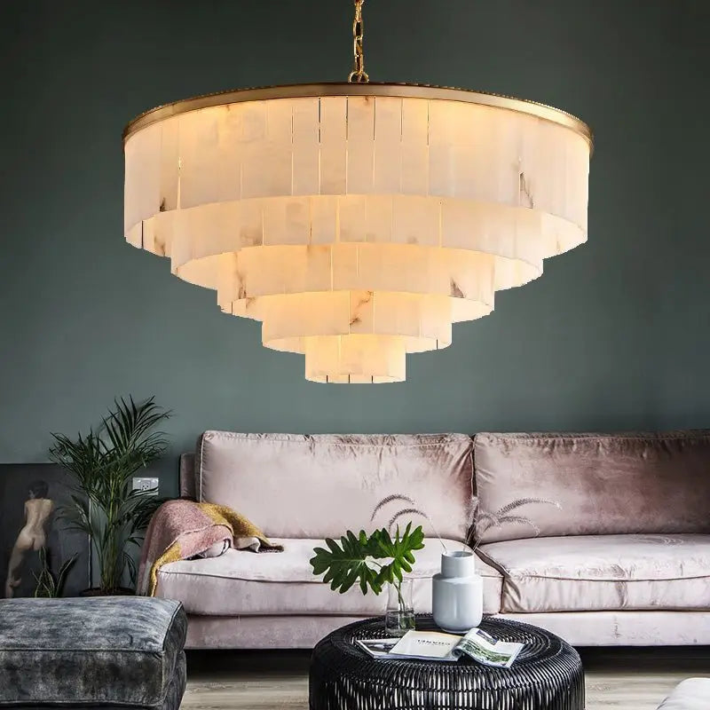 Alabaster Multi-Tiered Round Chandelier Lighting