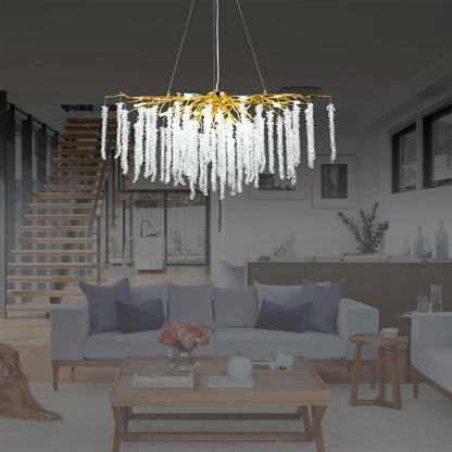 Doris White Crystal Rectangle Branch Chandelier Gold 45"L