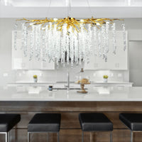 Doris White Crystal Rectangle Branch Chandelier Gold 45"L