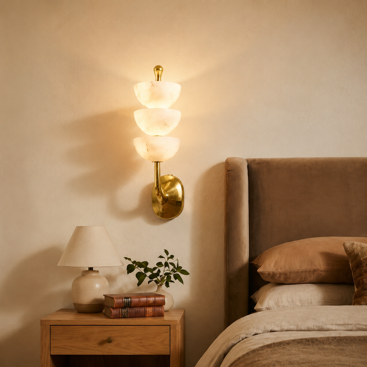 Calista Spanish Alabaster Mid-Century Modern Wall Sconce 22.4"