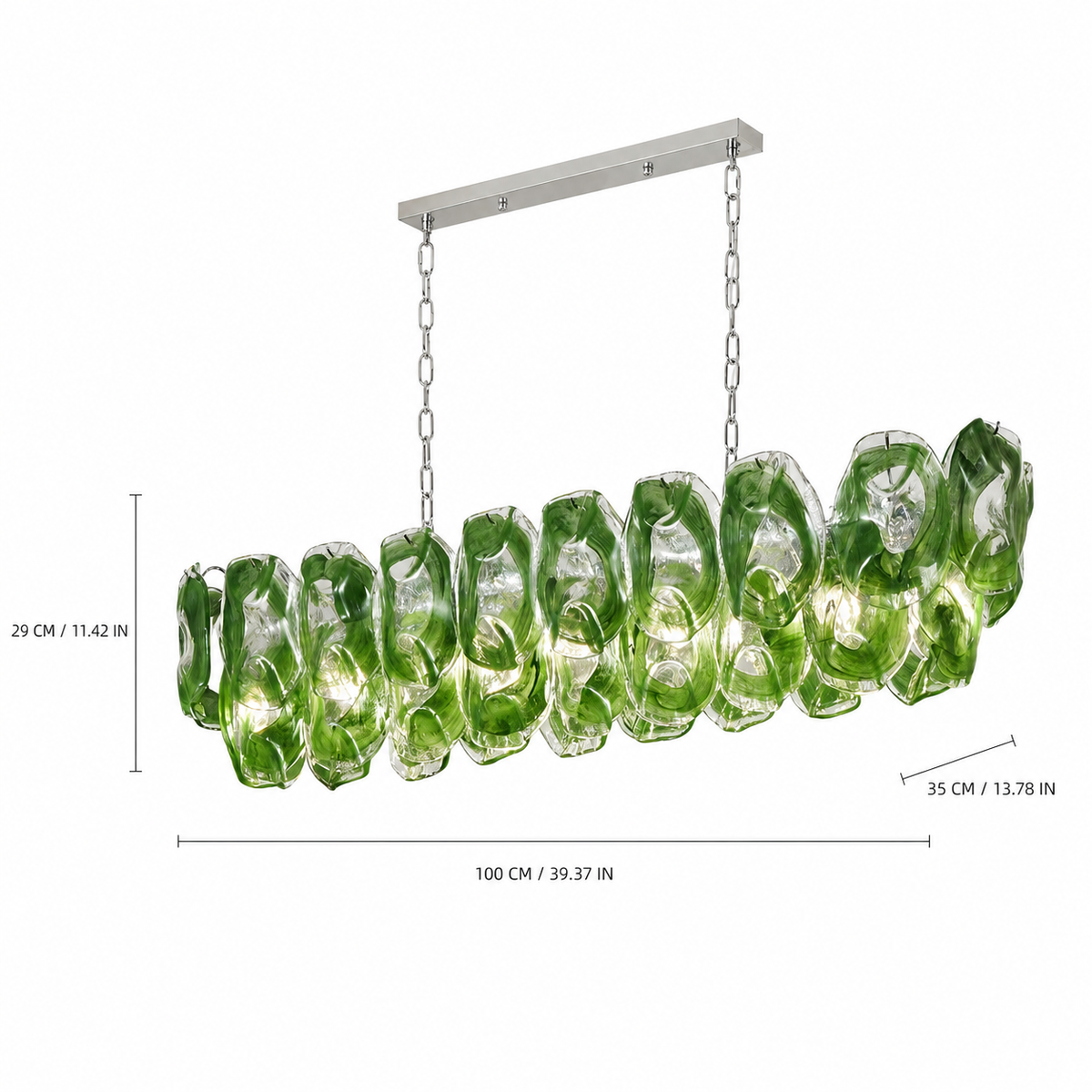 Verdalia Sculptural Green Glass Linear Chandelier 39.4" 47.2"