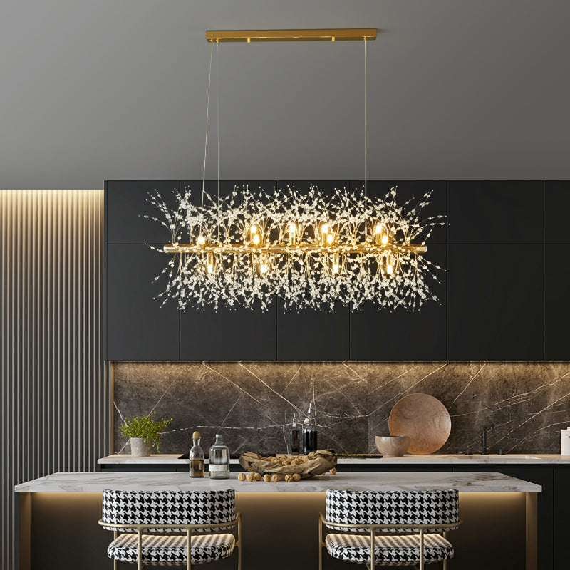 Dandelion Crystal Chandelier Light Firefly/ Glowworm Hanging Lamp Pendant For Rectangle Dining Room Table