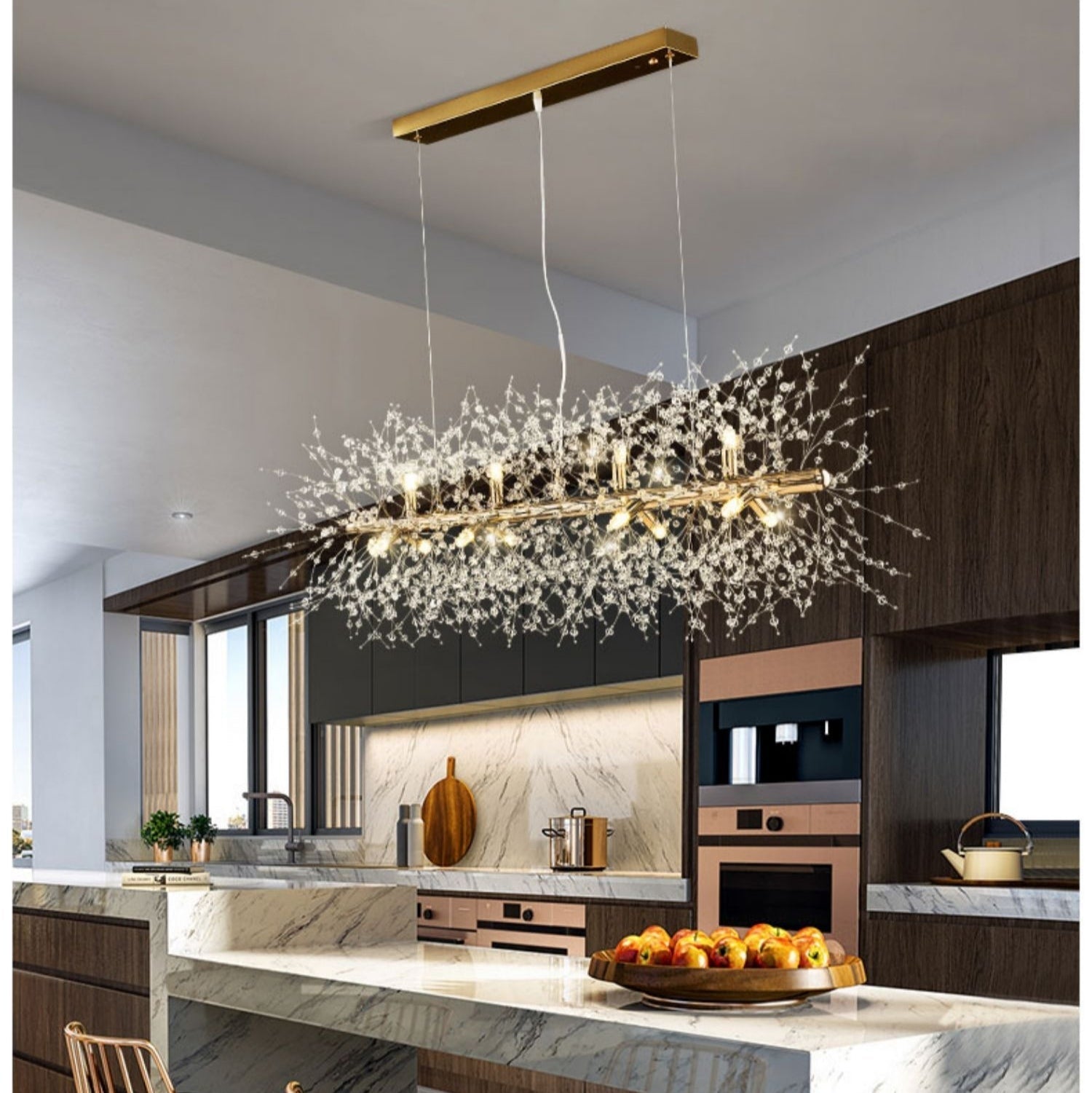 Dandelion Crystal Chandelier Light Firefly/ Glowworm Hanging Lamp Pendant For Rectangle Dining Room Table