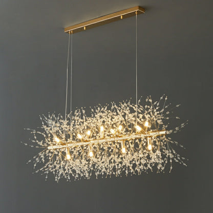 Dandelion Crystal Chandelier Light Firefly/ Glowworm Hanging Lamp Pendant For Rectangle Dining Room Table