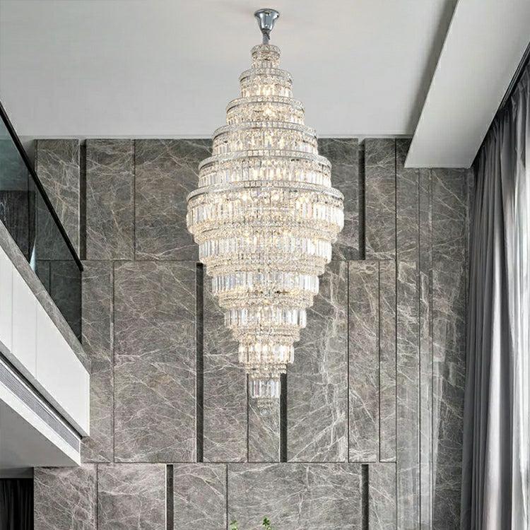Chrome Extra Large Shiny Fabulous Crystal Chandelier for Foyer Staircase Big House Living Room High Ceiling Light Fixture In Silver