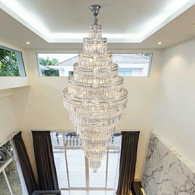 Chrome Extra Large Gorgerous Luxurious Crystal Chandelier for Foyer Staircase Big House Living Room High Ceiling Light Fixture In Silver