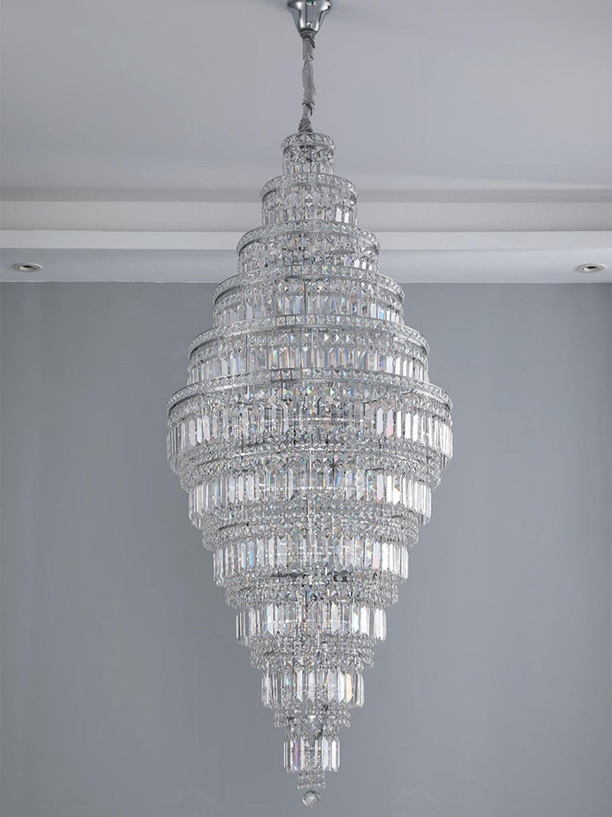 Chrome Extra Large Crystal Chandelier for Foyer Staircase Living Room Entrance Ceiling Light Fixture In Silver