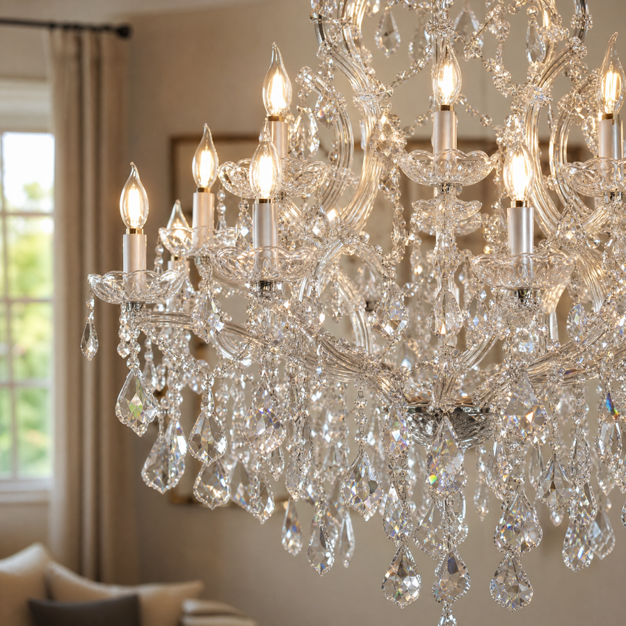 Clear Glass Clip 24-Light Chandelier D90 - Silver