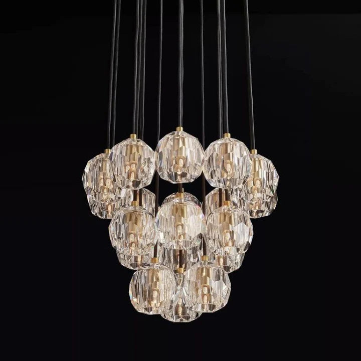 Luxury Balle Clear Crystal Round Cluster Chandelier 19"