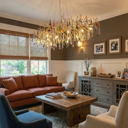 Colorful Raindrop Brass Branch Chandelier - Vakkerlight