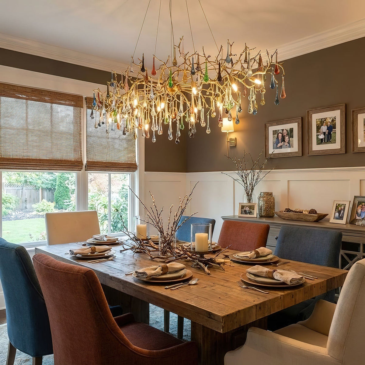 Colorful Raindrop Brass Branch Chandelier - Vakkerlight