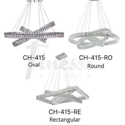 Crystal Elegance LED Chandelier 3 Rectangles