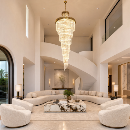 Crystal Spiral Chandelier – Gold Finish, 39‑in Diameter