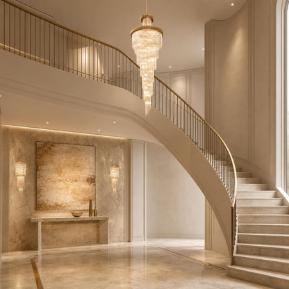 Crystal Spiral Chandelier – Gold Finish, 39‑in Diameter