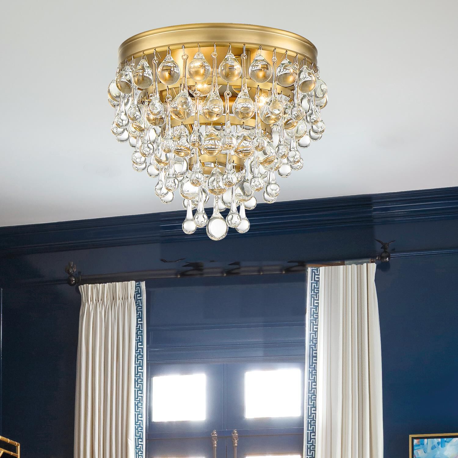 Calypso 10-Inch 3-Light Semi Flush Mount Crystal Chandelier